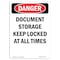 Signmission Safety Sign, OSHA Danger, 14" Height, Document Storage Keep Locked At, Portrait OS-DS-D-1014-V-2326 - alternate 1
